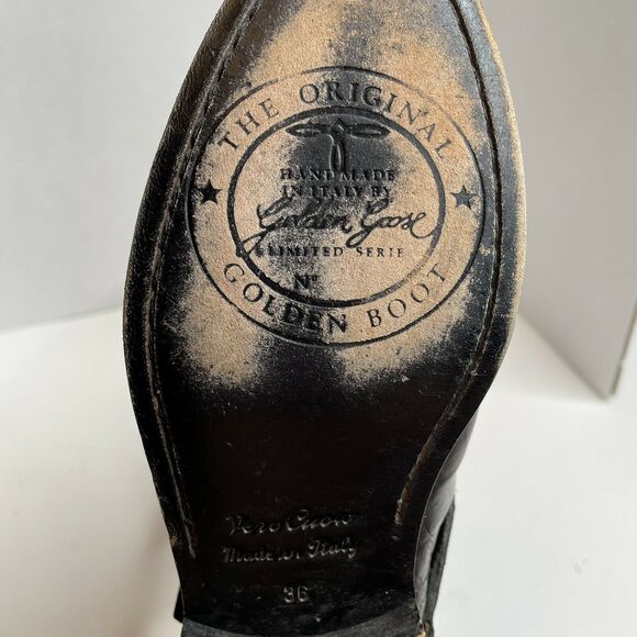 Golden Goose Black Brown Charlie Knee High Distressed Golden Boots Size 36 (5.5) - Picture 10 of 12